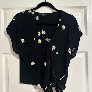 Madewell Black Daisy Print Wrap Blouse